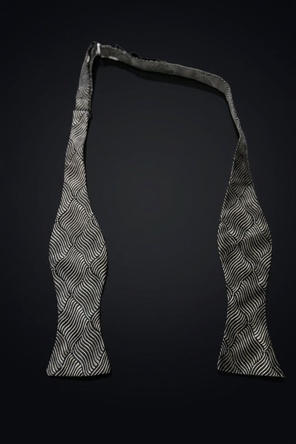 Self-Tie Bow Tie - Black And Silver Wavy Lines - untied