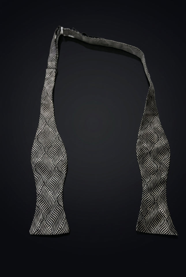 Self-Tie Bow Tie - Black And Silver Wavy Lines - untied