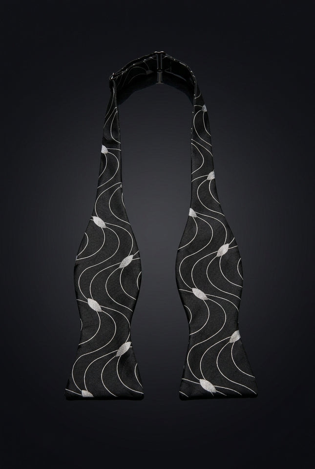 Self-Tie Bow Tie - Black And White Abstract - untied