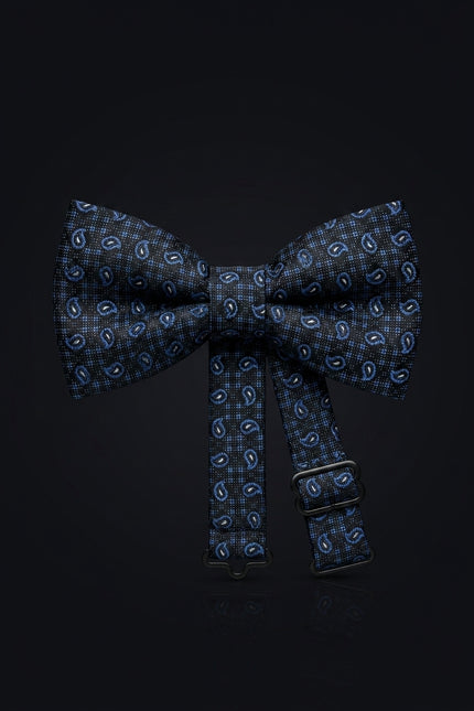 Self-Tie Bow Tie - Black Blue Paisley - front