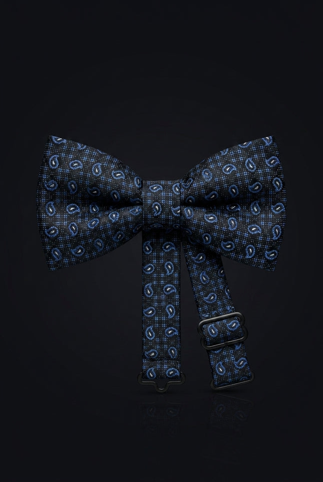 Self-Tie Bow Tie - Black Blue Paisley - front