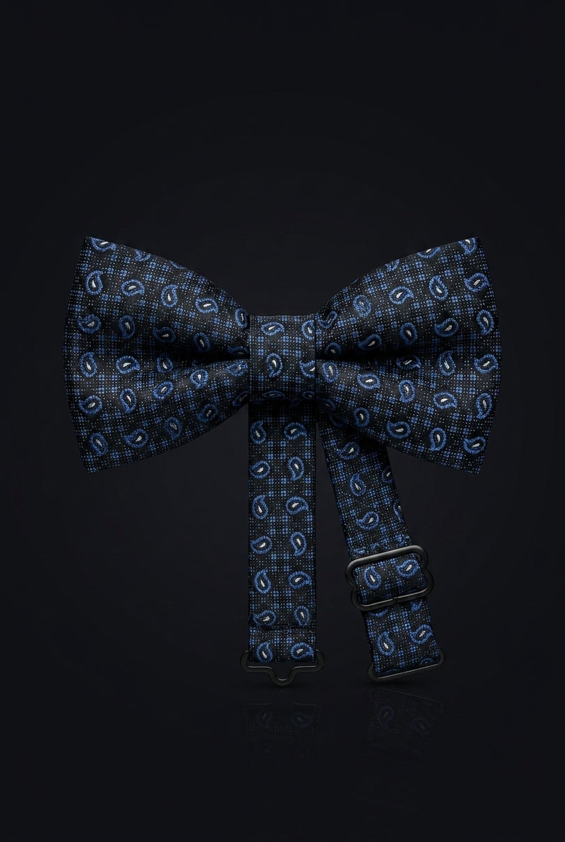 Self-Tie Bow Tie - Black Blue Paisley - front