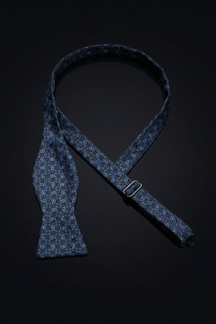 Self-Tie Bow Tie - Black Blue Paisley - untied