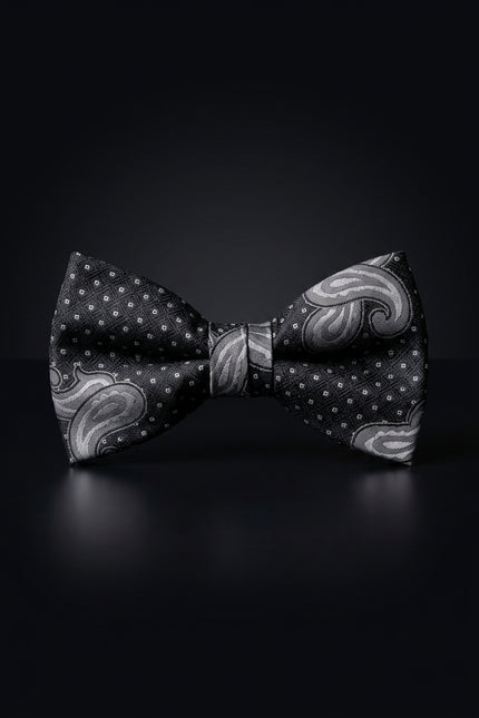 Self-Tie Bow Tie - Black Gray Paisley - front