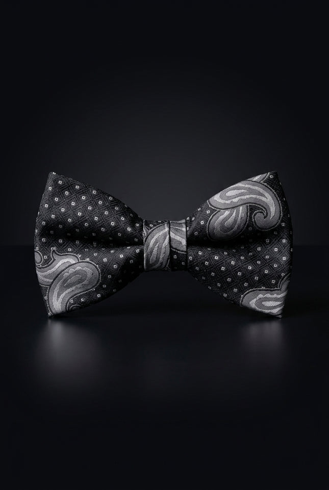 Self-Tie Bow Tie - Black Gray Paisley - front