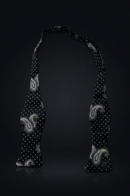 Self-Tie Bow Tie - Black Gray Paisley - untied