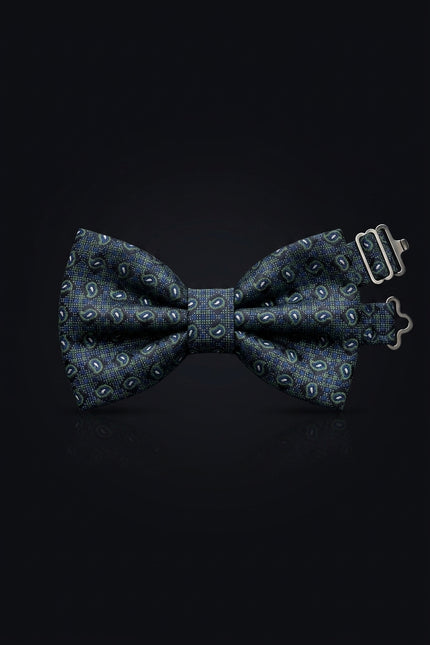Self-Tie Bow Tie - Black Green Blue Paisley - front