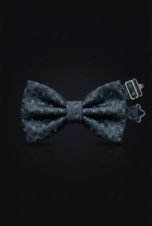 Self-Tie Bow Tie - Black Green Blue Paisley - front