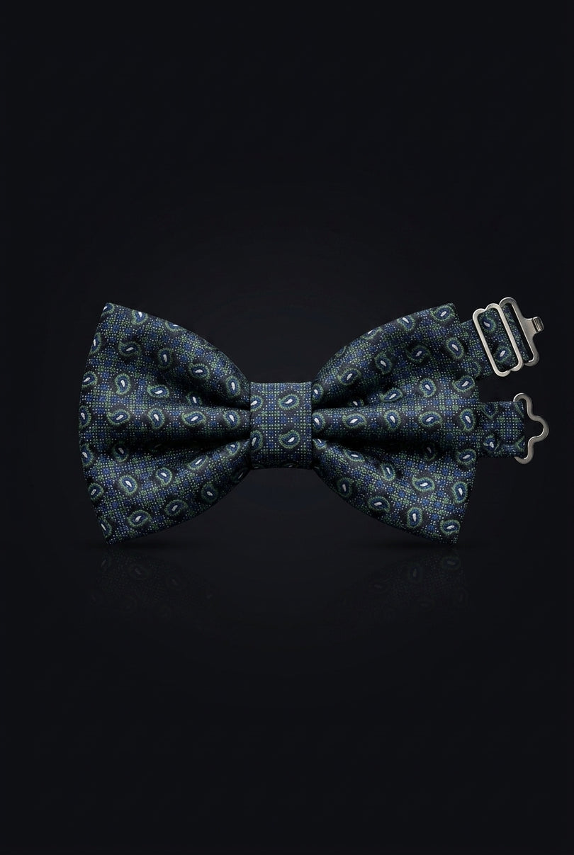 Self-Tie Bow Tie - Black Green Blue Paisley - front