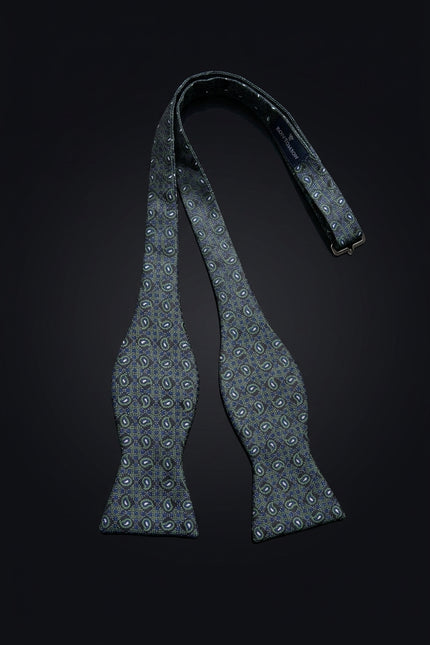 Self-Tie Bow Tie - Black Green Blue Paisley - untied