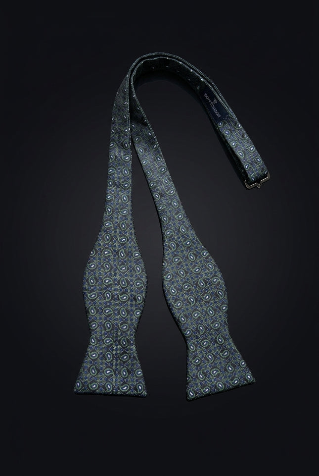 Self-Tie Bow Tie - Black Green Blue Paisley - untied