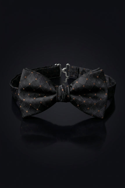 Self-Tie Bow Tie - Black Dotted - front