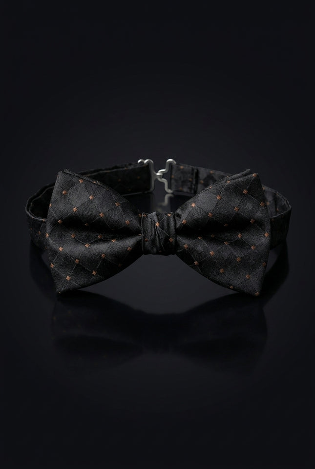 Self-Tie Bow Tie - Black Dotted - front