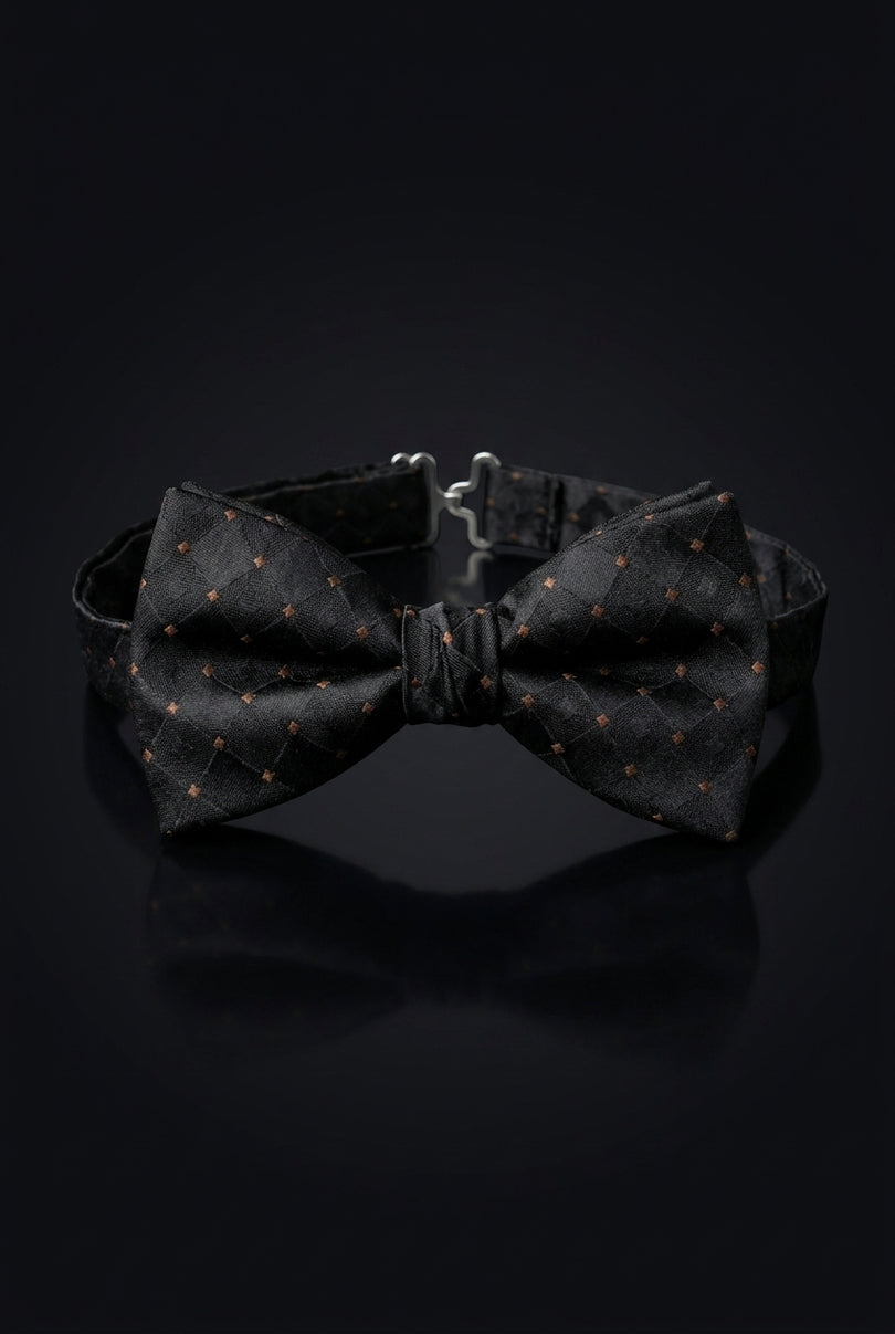 Self-Tie Bow Tie - Black Dotted - front