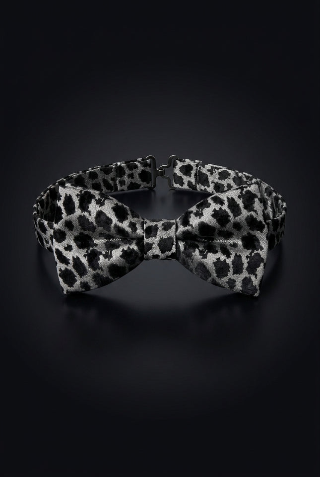 Self-Tie Bow Tie - Black Silver Animal Print - front