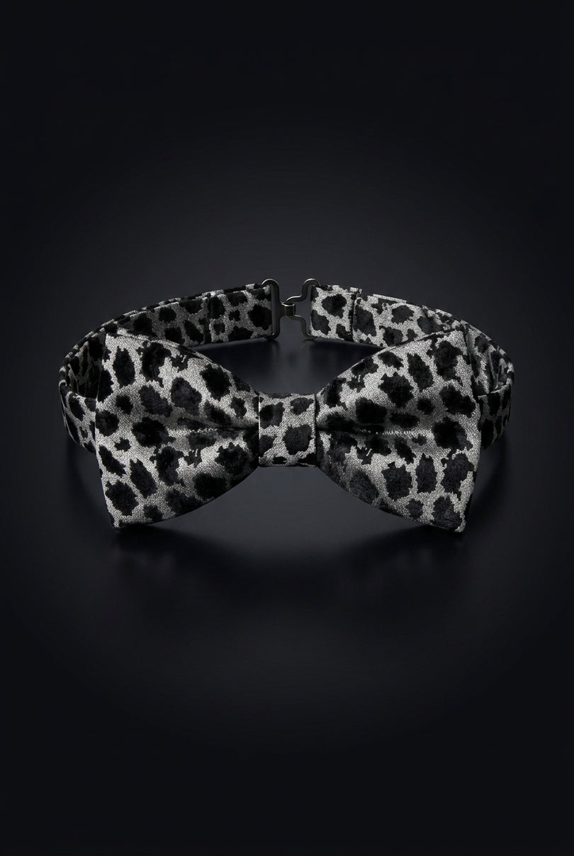 Self-Tie Bow Tie - Black Silver Animal Print - front