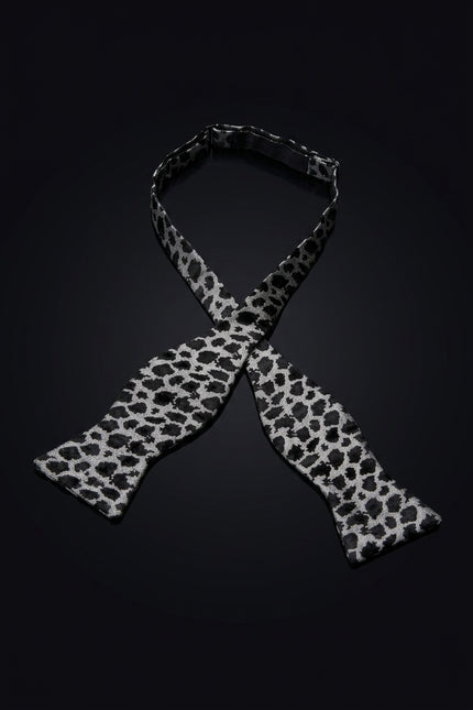 Self-Tie Bow Tie - Black Silver Animal Print - untied