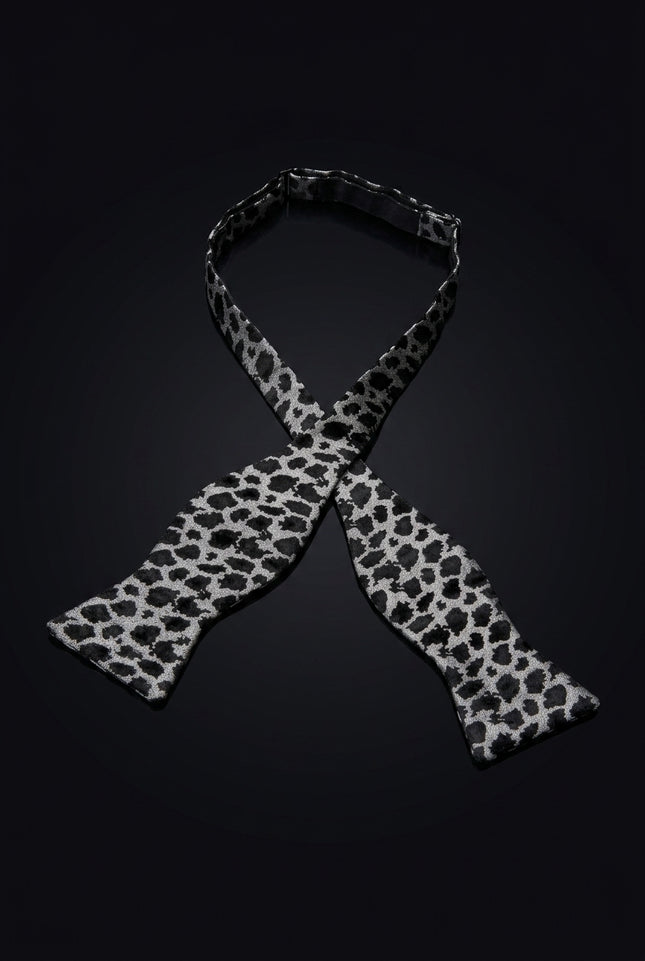 Self-Tie Bow Tie - Black Silver Animal Print - untied
