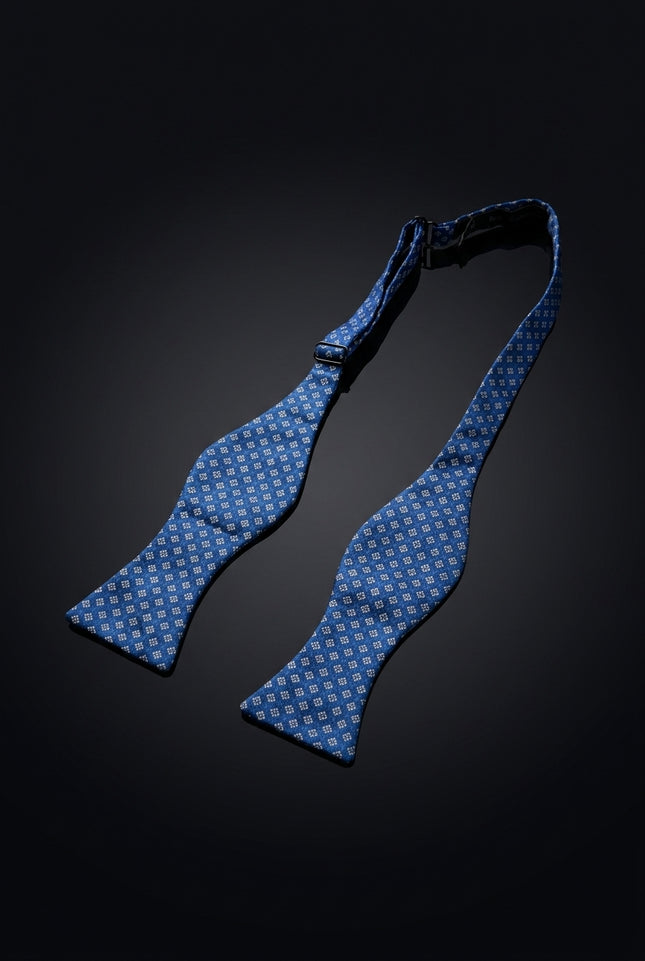 Self-Tie Bow Tie - Blue Geometric - untied