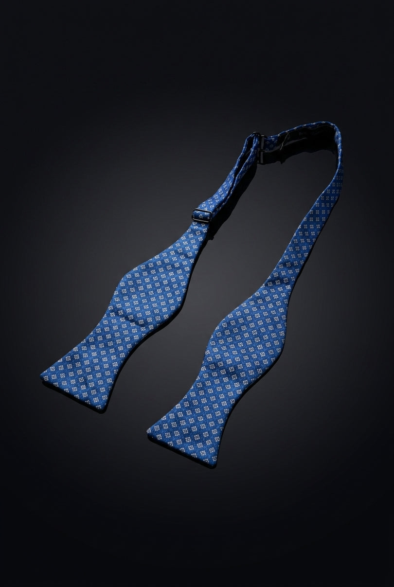 Self-Tie Bow Tie - Blue Geometric - untied