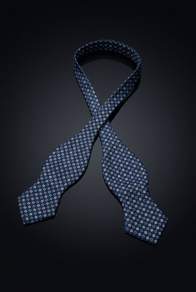 Self-Tie Bow Tie - Dark Blue Floral - untied