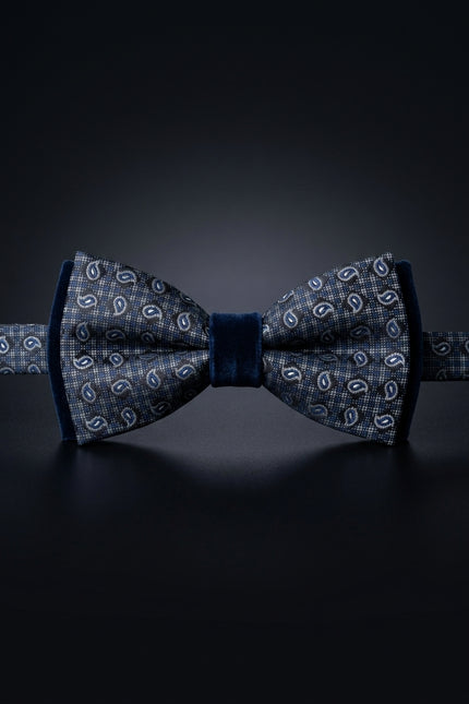 Self-Tie Bow Tie - Dark Blue Paisley - front