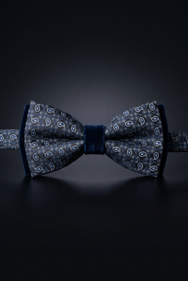 Self-Tie Bow Tie - Dark Blue Paisley - front