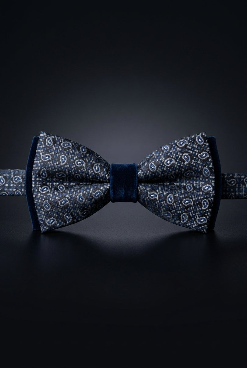 Self-Tie Bow Tie - Dark Blue Paisley - front