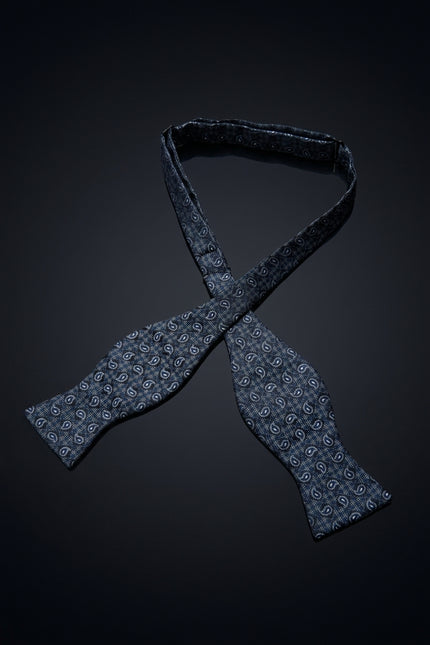 Self-Tie Bow Tie - Dark Blue Paisley - untied