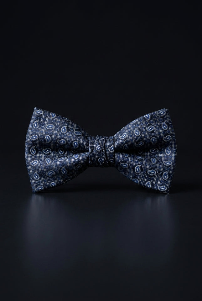 Self-Tie Bow Tie - Dark Blue Paisley - front