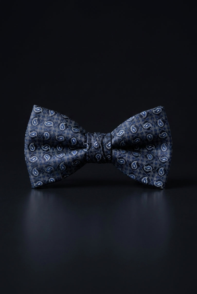 Self-Tie Bow Tie - Dark Blue Paisley - front
