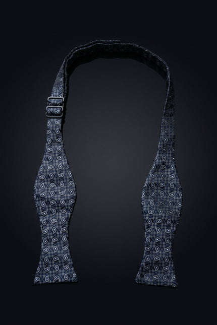 Self-Tie Bow Tie - Dark Blue Paisley - untied