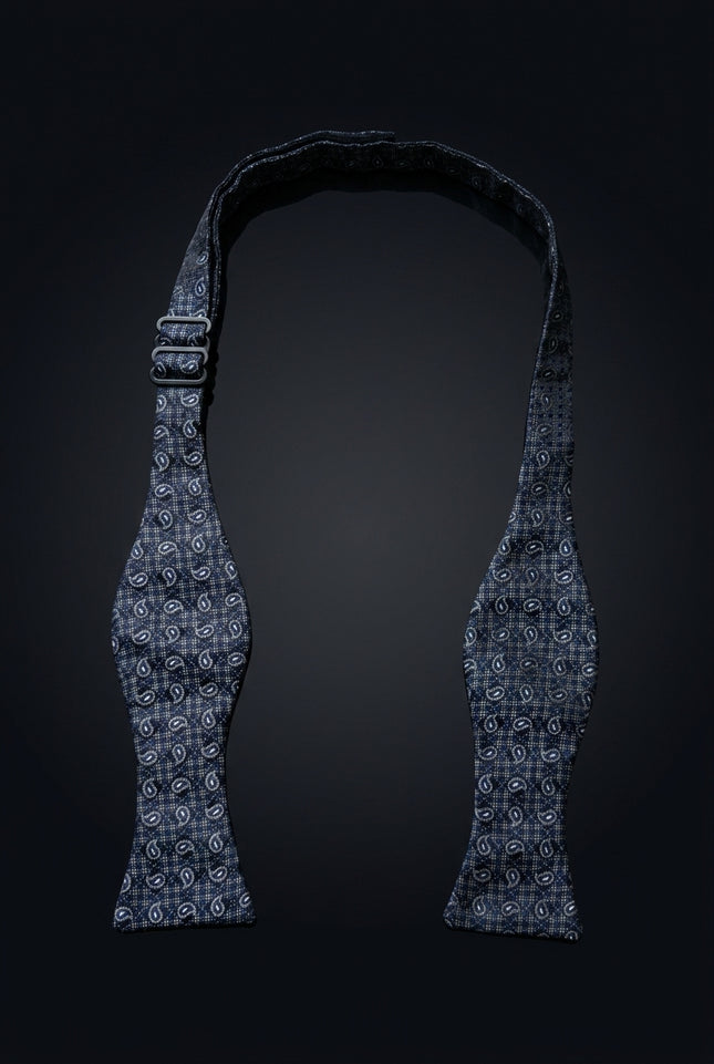 Self-Tie Bow Tie - Dark Blue Paisley - untied