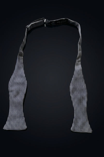 Self-Tie Bow Tie - Navy And White Houndstooth - untied