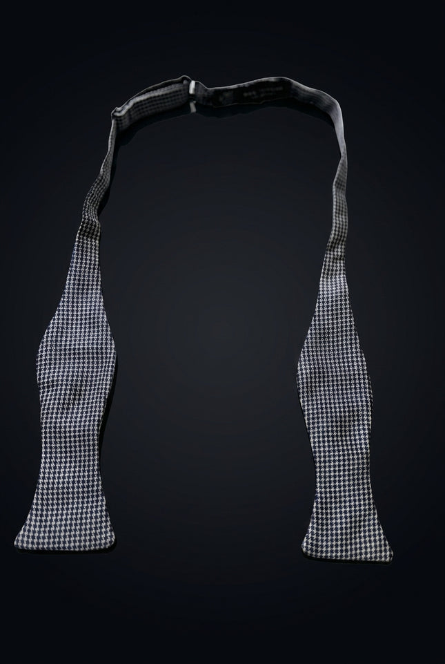 Self-Tie Bow Tie - Navy And White Houndstooth - untied