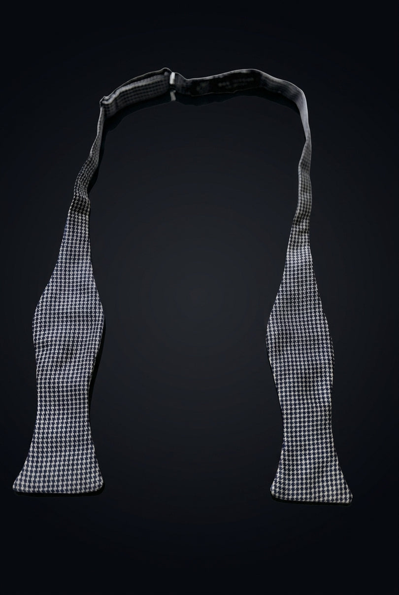 Self-Tie Bow Tie - Navy And White Houndstooth - untied
