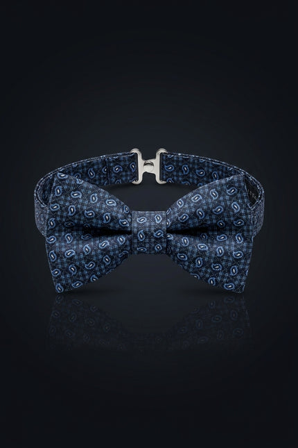 Self-Tie Bow Tie - Navy Blue And Light Blue Paisley - front