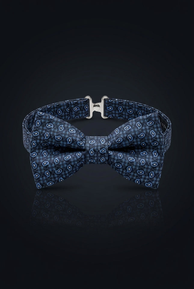Self-Tie Bow Tie - Navy Blue And Light Blue Paisley - front