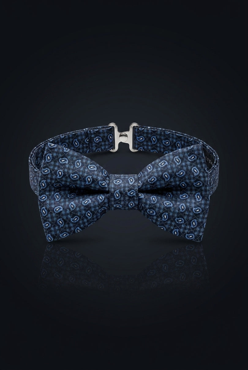 Self-Tie Bow Tie - Navy Blue And Light Blue Paisley - front
