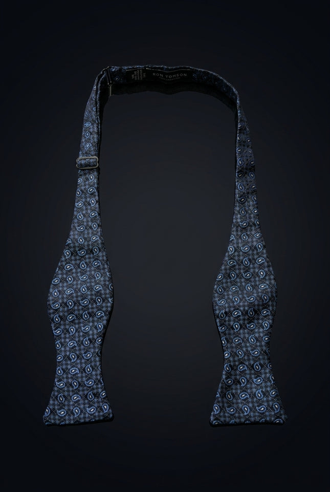 Self-Tie Bow Tie - Navy Blue And Light Blue Paisley - untied