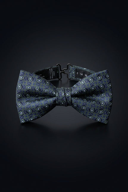 Self-Tie Bow Tie - Navy Green Paisley - front