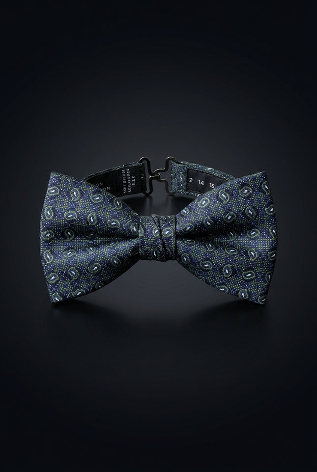 Self-Tie Bow Tie - Navy Green Paisley - front