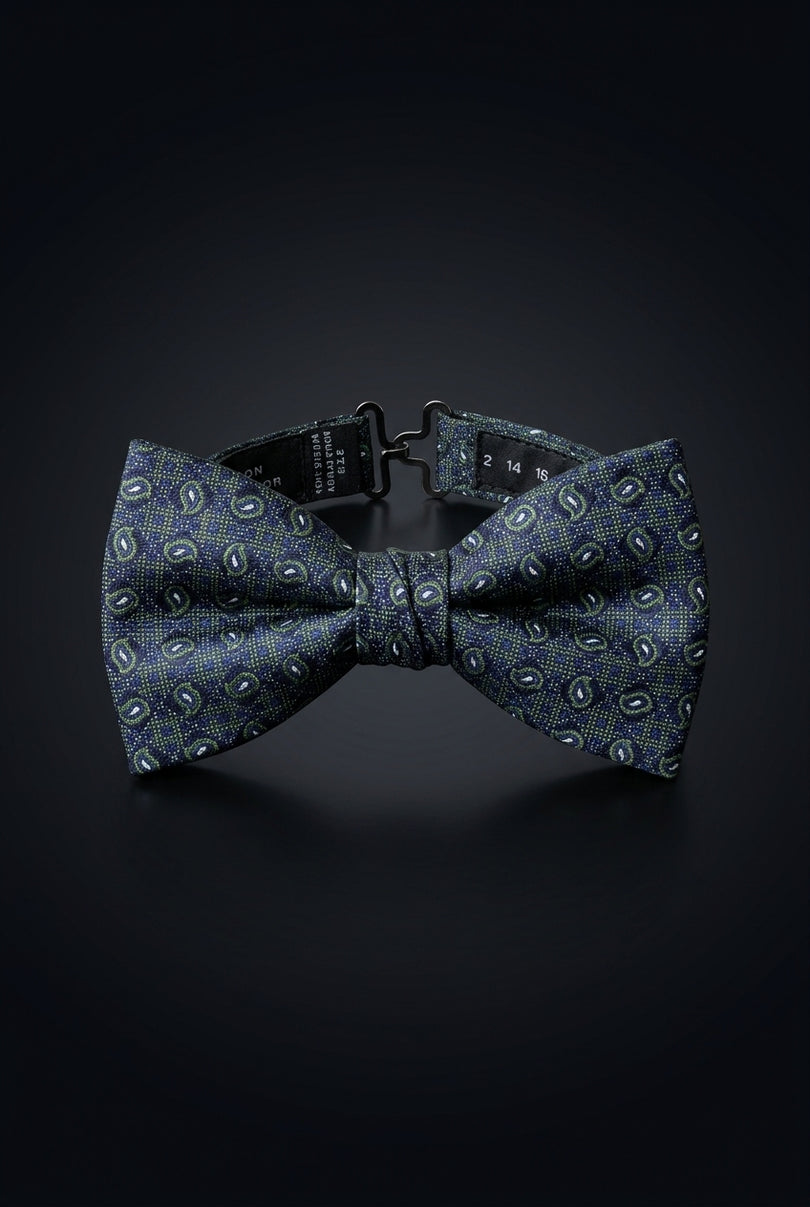 Self-Tie Bow Tie - Navy Green Paisley - front