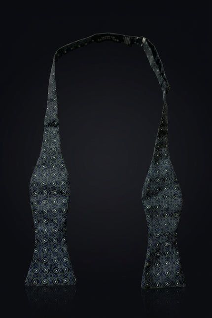 Self-Tie Bow Tie - Navy Green Paisley - untied