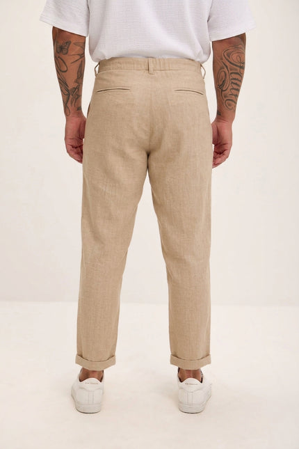 Relaxed Fit Linen Blend Pants - Beige