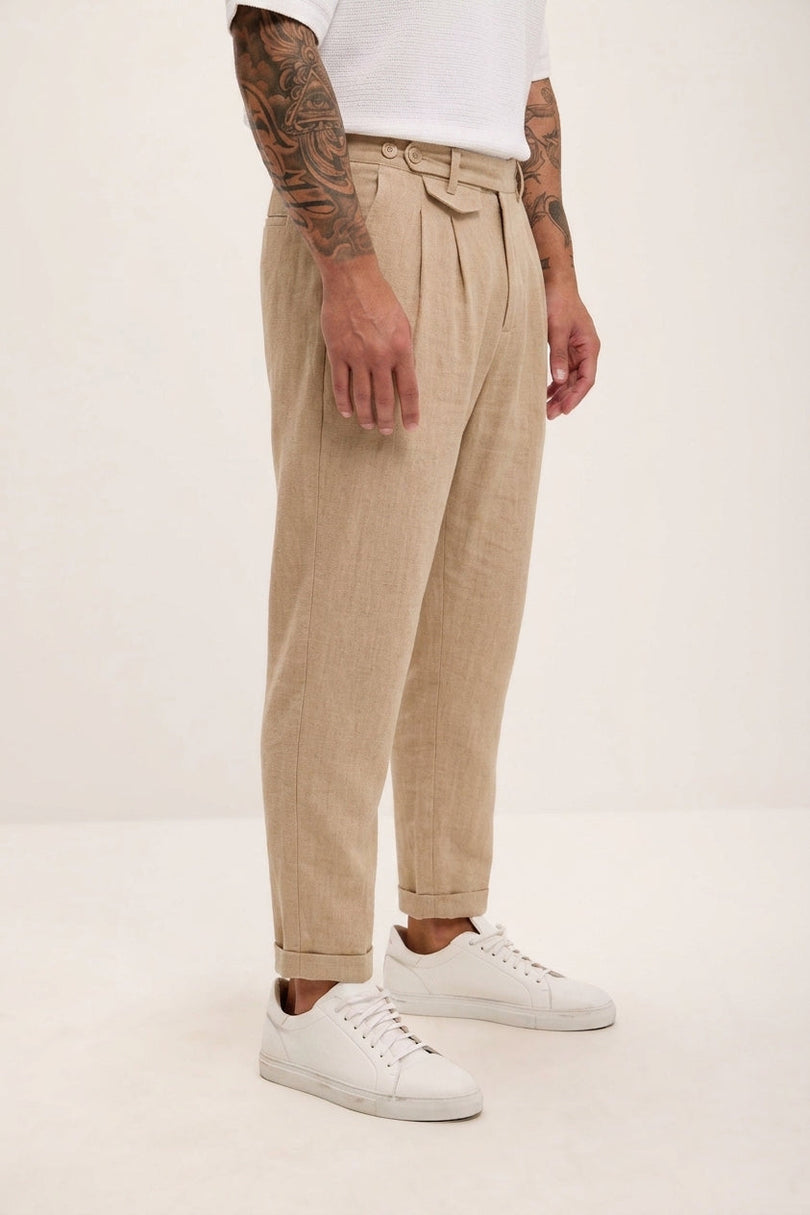 Relaxed Fit Linen Blend Pants - Beige - 5