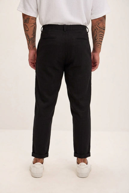Relaxed Fit Linen Blend Pants - Black