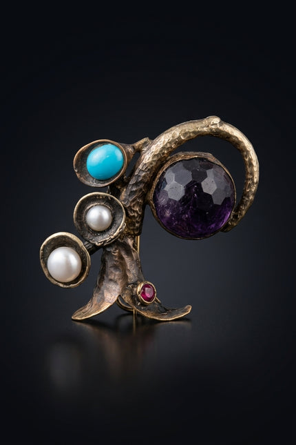 Brooch - Multi-Color abstract organic - front