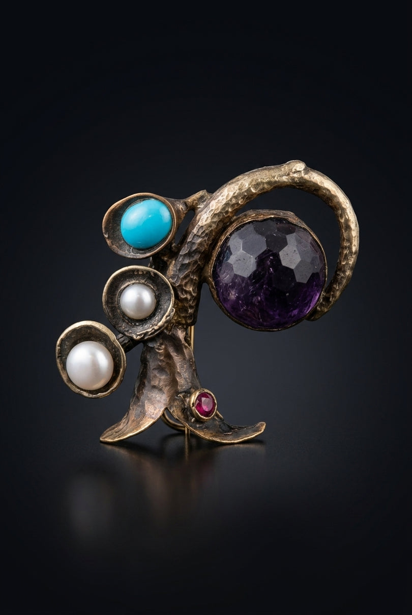Brooch - Multi-Color abstract organic - front