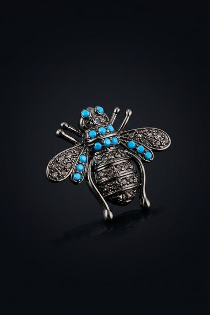 Brooch - Dark Grey And Blue bee shape - angle
